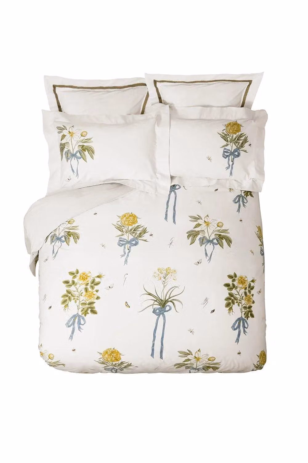 Sanderson Cupids Beau Floral Cotton Mako Satin Duvet Cover and Pillowcase Set in White, Yellow and Blue, W: 180 cm, H: 200 cm – 3