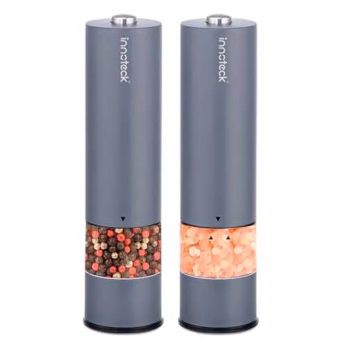 Innoteck Electric Salt and Pepper Mill Set in Grey with Ceramic Grinder and Integrated Light