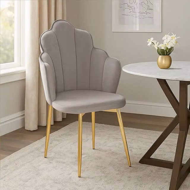 Orsina Grey Velvet Dining Chair with Gold Accents and Armrests – 2