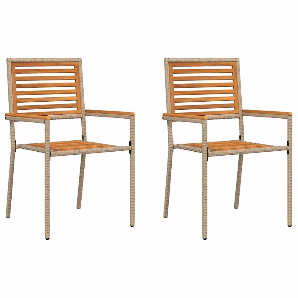 Berkfield Home Set of 2 Stacking Garden Chairs in Beige Poly Rattan with Armrests – 2