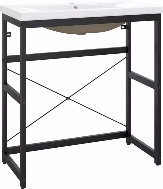 Berkfield Home Modern Bathroom Washbasin Frame with Built-in Ceramic Basin in Matt Black Metal – 1
