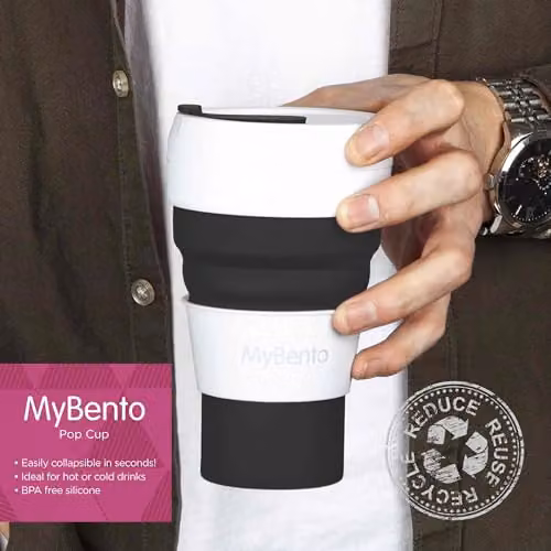 VFM e-Store Collapsible Travel Cup Pop Up Grande in Grey, Silicone Spill Proof Mug with Lid – 2