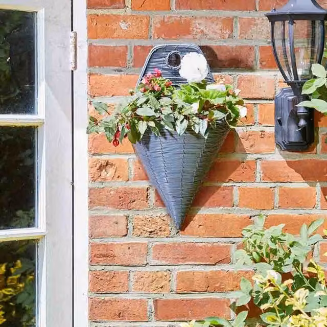 Garden Mile Grey Faux Rattan Hanging Wall Basket Planter, Diameter: 35.56 cm