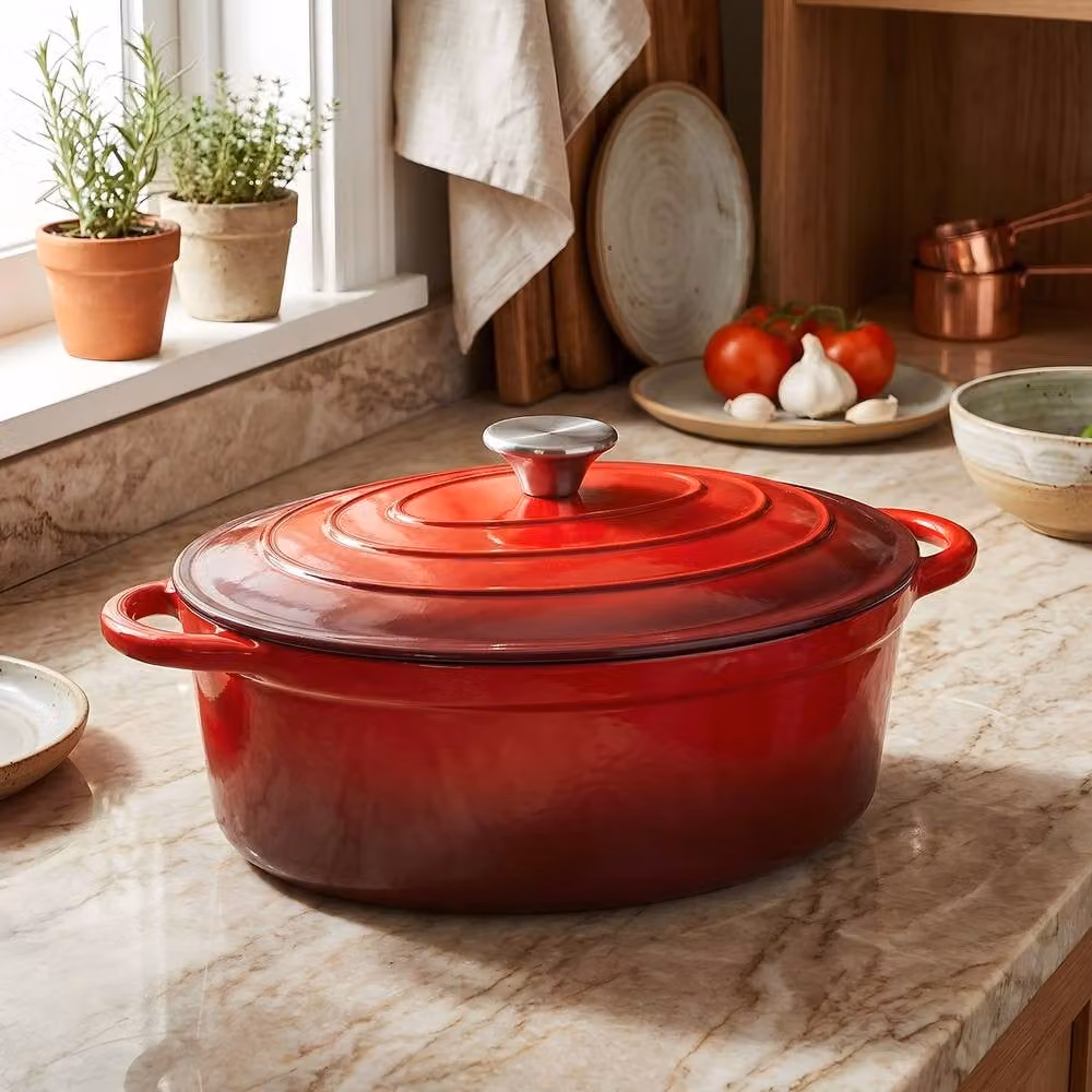 Living and Home Enamelled Cast Iron Dutch Oven Casserole in Red, 4.6 l – 4