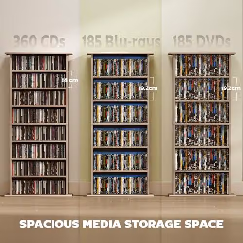 HOMCOM Media Storage Unit with 6 Adjustable Shelves in Brown Sand Wood Finish – 4