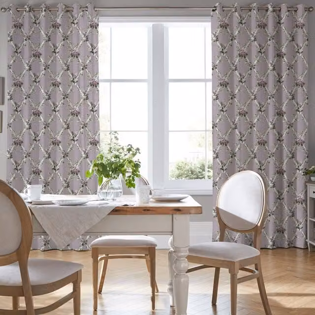 Laura Ashley Elwyn Made to Measure Blackout Floral Cotton Eyelet Curtain in Purple