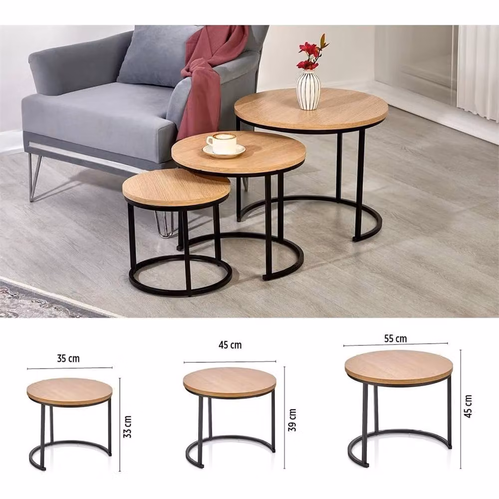 Nordara Set of 3 Round Modern Nesting Coffee Tables in Brown – 2