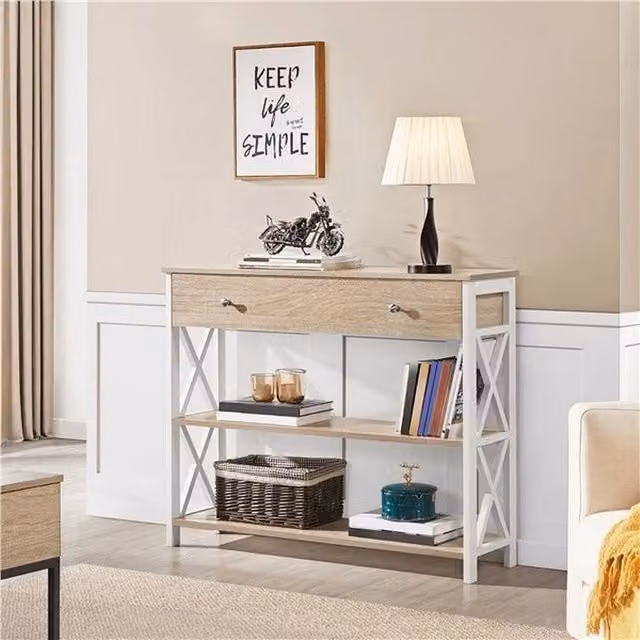 KORVIXA Multicolour Console Table with Drawer and 2 Shelves, W/D/H: 100 x 100 x 80.5 cm