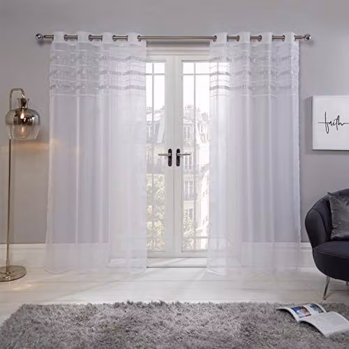 Sienna White Diamante Voile Net Eyelet Top Curtains