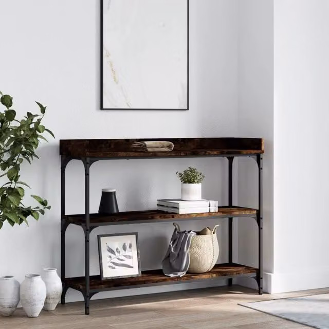 Berkfield Home Console Table with Shelves in Smoked Oak Brown, W/D/H: 100 x 30 x 80 cm