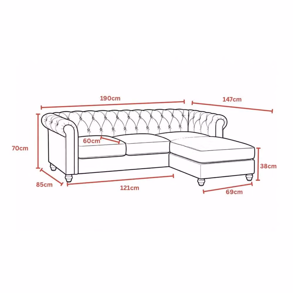 Sofaya Hampton 3 Seater L Shape Chesterfield Sofa in Tan Velvet with Right Hand Chaise – 4
