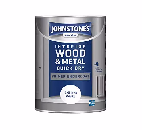 Johnstone's Quick Dry Gloss Primer Undercoat for Interior Wood and Metal, Brilliant White, Water Based, 1.25 L