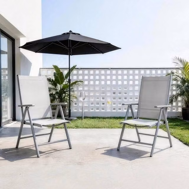 KORVIXA Set of 2 Grey Metal Folding Patio and Garden Chairs – 1