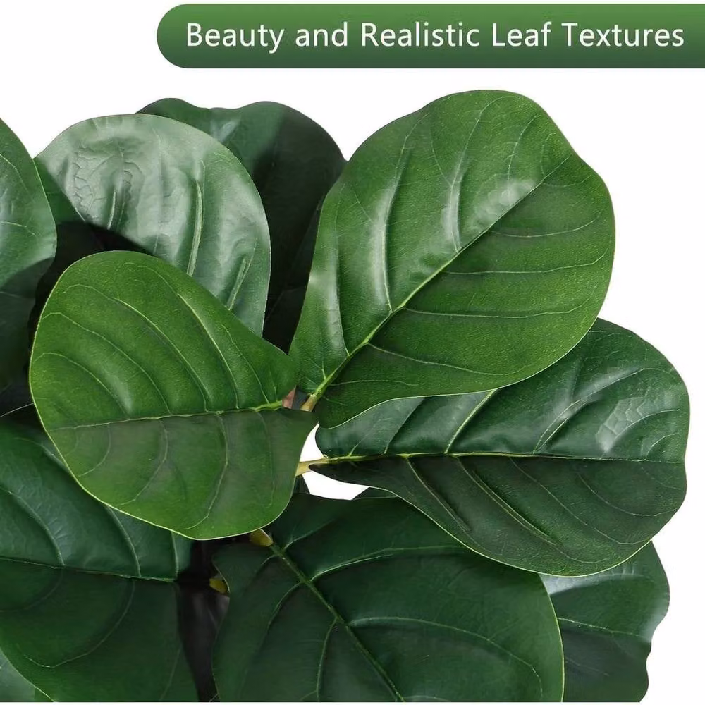 VOGREX 4ft Fiddle Leaf Fig Artificial Ficus Lyrata Tree in Green, Grey and Brown – 3