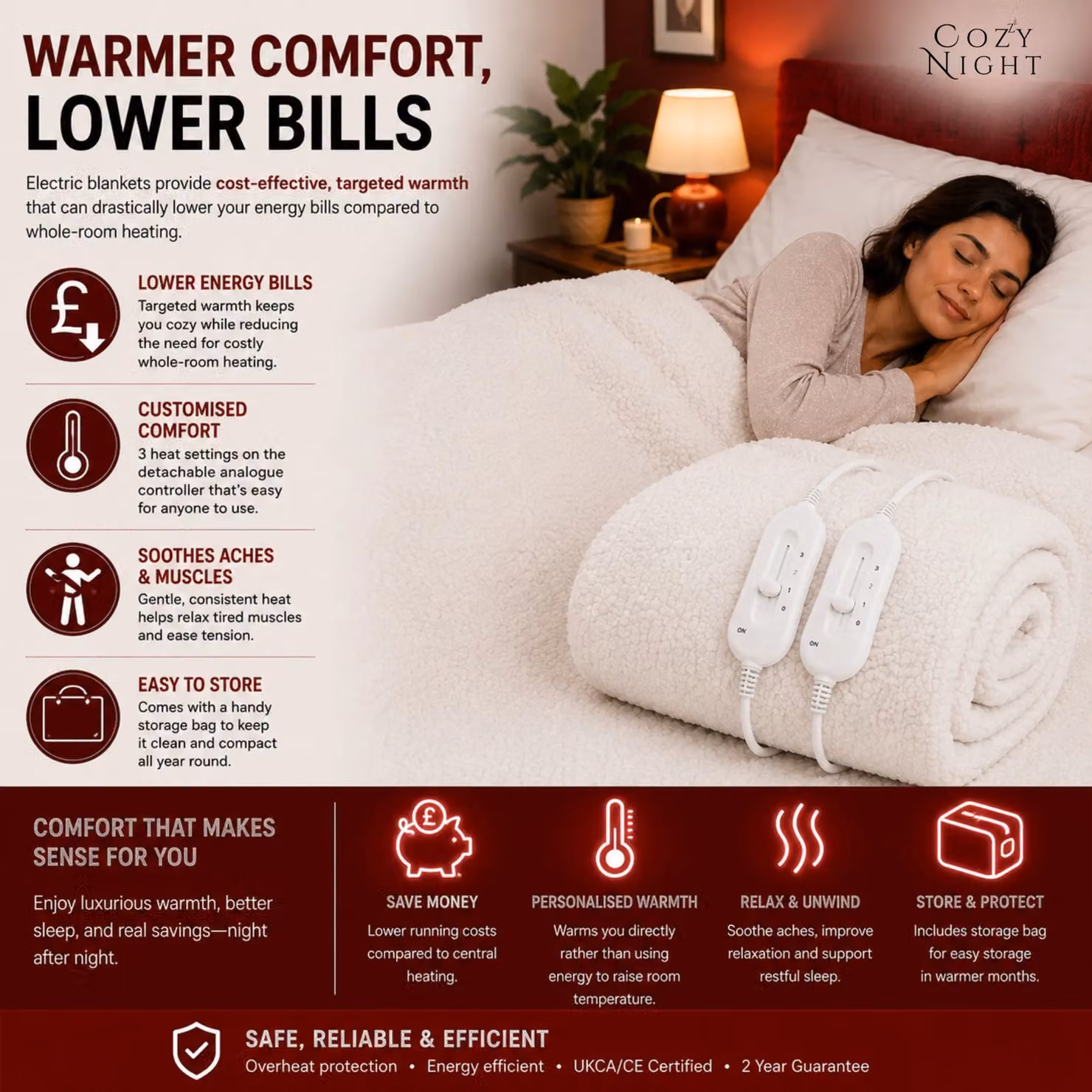 Cozy Night White Fleece Heated Mattress Cover, King Size, 180 x 200 cm – 6