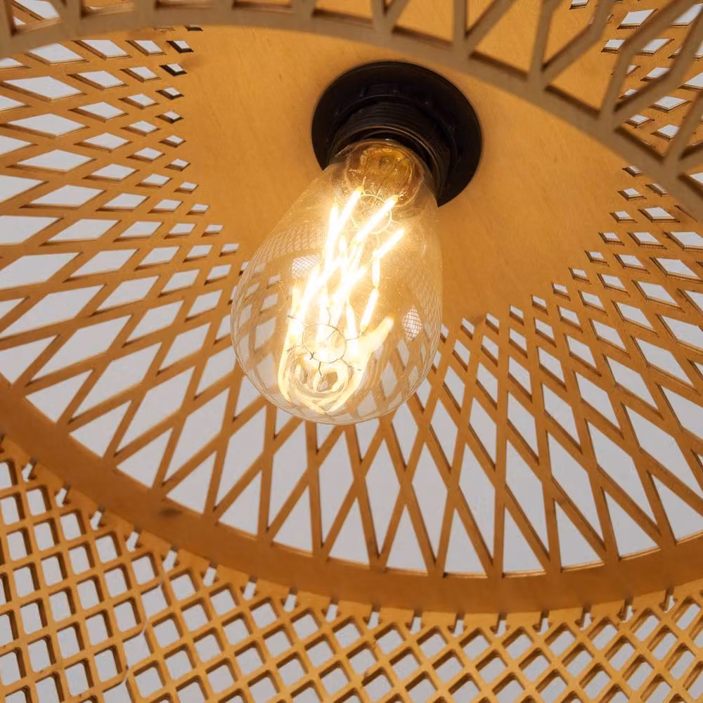 Garwarm Natural Wood Caged Pendant Light, Boho Farmhouse Style, Sand and Brown, E27, Dimmable and Adjustable – 5