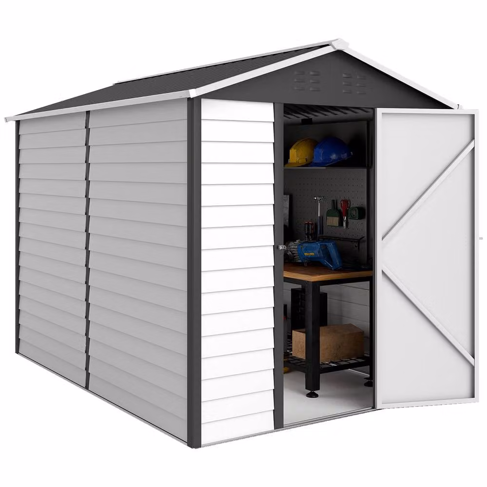 Rolipo Metal Garden Shed with Sloped Roof, Window and Lockable Door, Dark Grey, W: 274.3 cm, D: 182.9 cm, H: 208.0 cm – 2