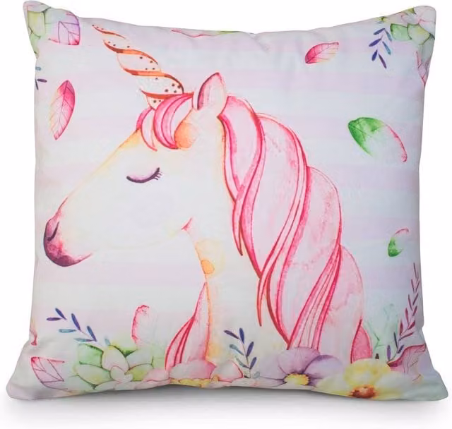 Velosso Unicorn Stripe Filled Square Cushion in Multicolour, W x D: 43 x 43 cm