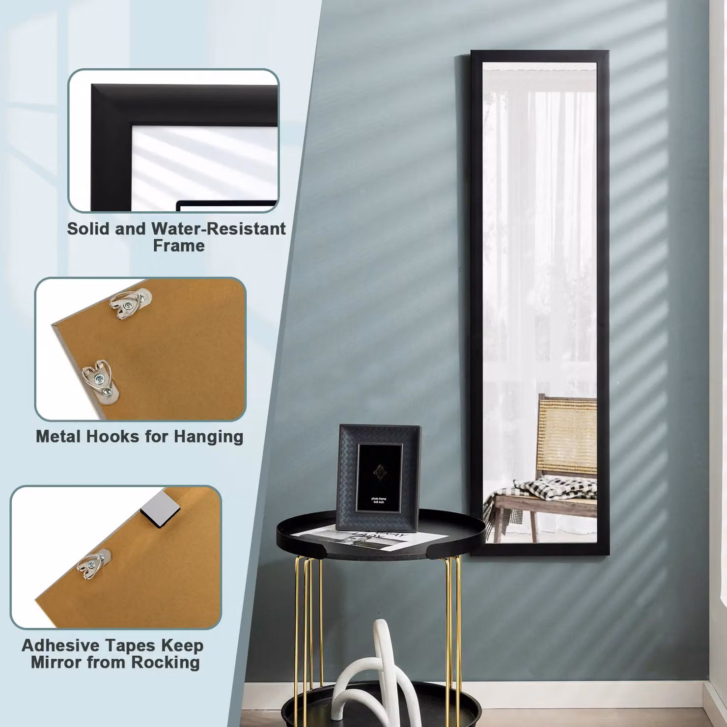 Costway Full Length Mirror, Black Over the Door and Wall Hanging Dressing Mirror – 4