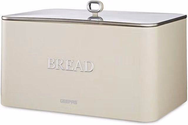 Geepas Retrovive 13L Bread Bin, Carbon Steel Metal Container with Removable Lid, Beige