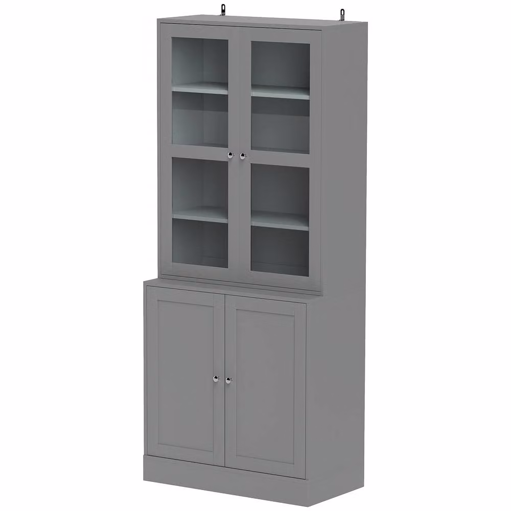 Rolipo Double Storage Display Cabinet in Grey with Glass Doors and Adjustable Shelves – 2