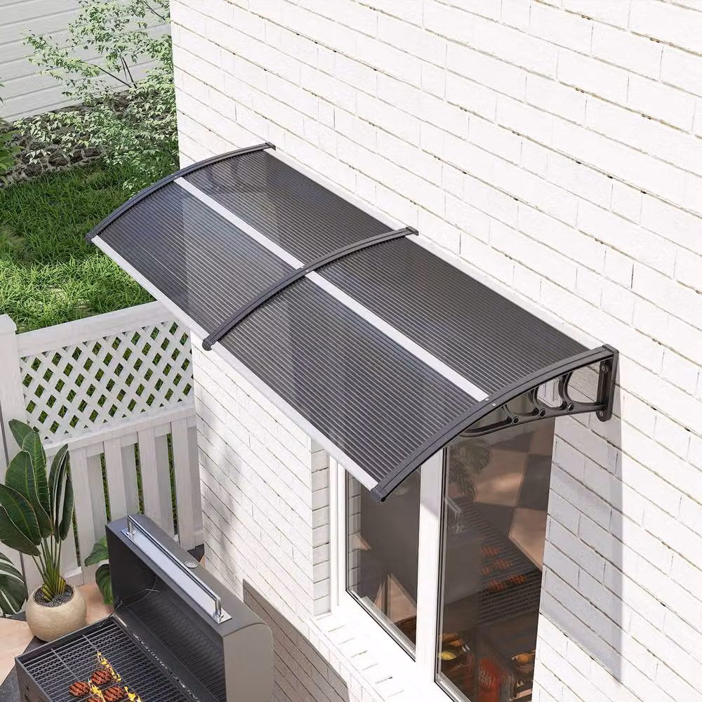 Rolipo Black Front Door Canopy Awning Rain Shelter W: 196 cm, D: 75 cm – 4