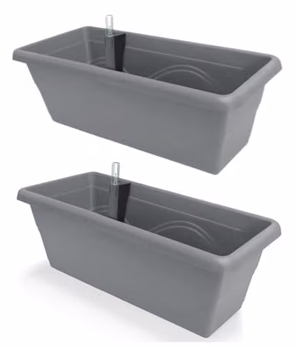Gardenico Set of 2 Self-watering Planter Troughs in Grey, W: 39 cm, D: 21 cm, H: 17 cm – 2