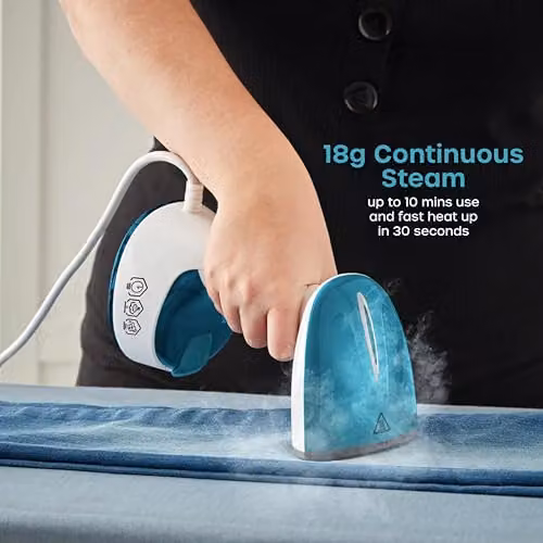 Swan SI12030N Foldable Handheld Garment Steamer with Removable Brush Attachments, 1470 Watts, White and Blue – 5