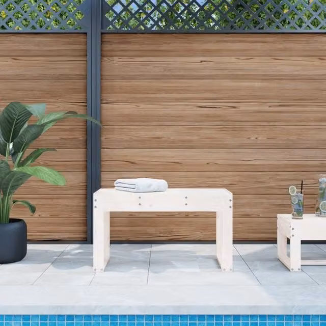Berkfield Home Rustic White Solid Pine Garden Bench W/D/H: 80 x 38 x 45 cm