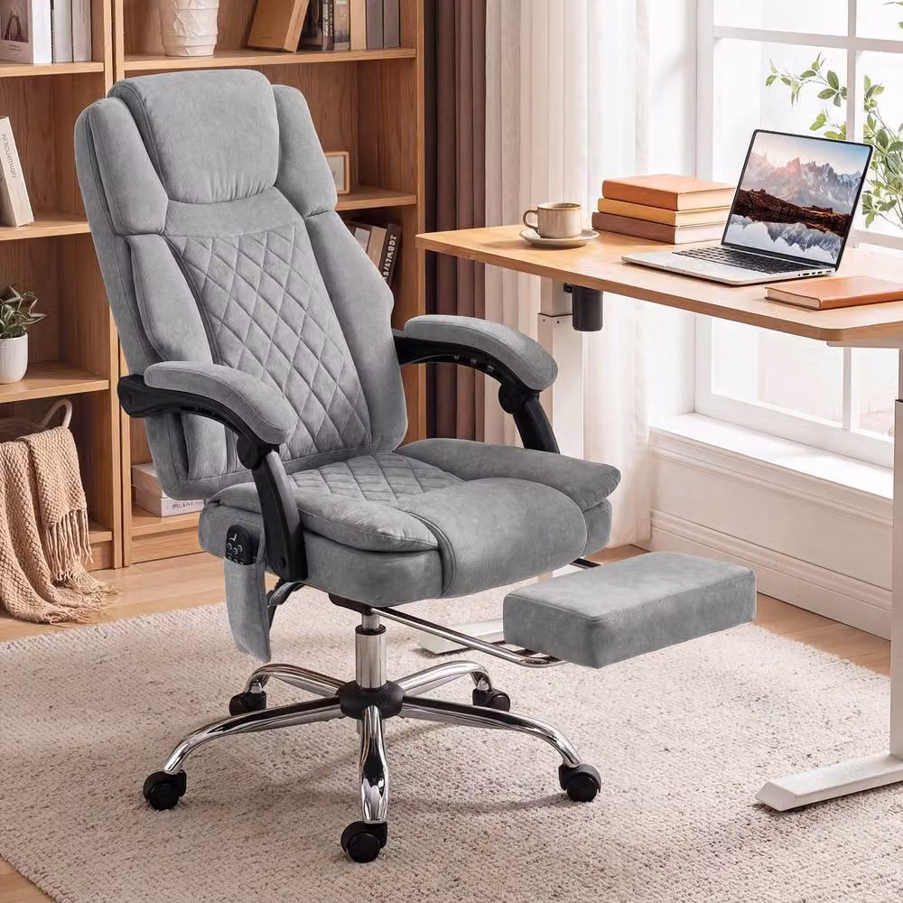 Rolipo Grey Velvet Heated 6-Point Massage Reclining Executive Office Chair with High Back and Armrests – 2