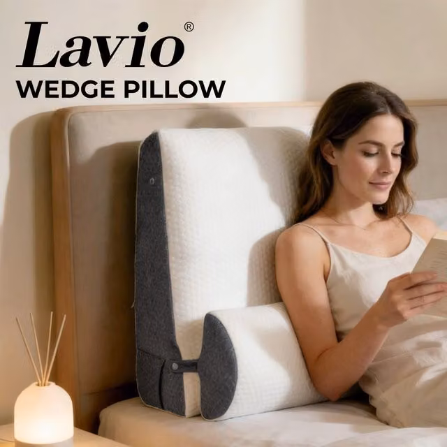 Lavio Memory Foam Wedge Pillow with Removable Breathable Cover, White/Grey, W/D/H: 63 x 63 x 25 cm