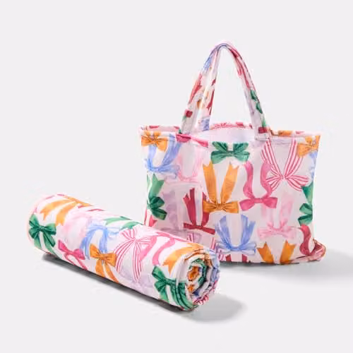 OHS Pink Multi Bows Microfibre Beach Towel with Pocket and Bag, W: 75 cm, L: 215 cm – 3