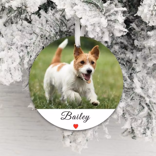 Uniqueful Personalised Round White Plastic Pet Photo Hanging Christmas Ornament