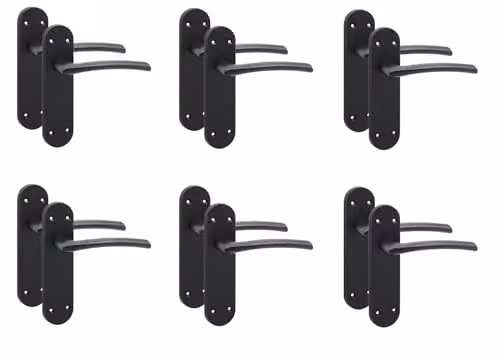 Golden Grace Indiana Victorian Long Backplate Door Handle Set, Matt Black, 6 Pairs – 1