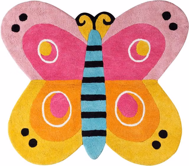 Orsina Hand-Tufted Organic Cotton Kids Butterfly Rug, Multicolour, Diameter: 100 cm