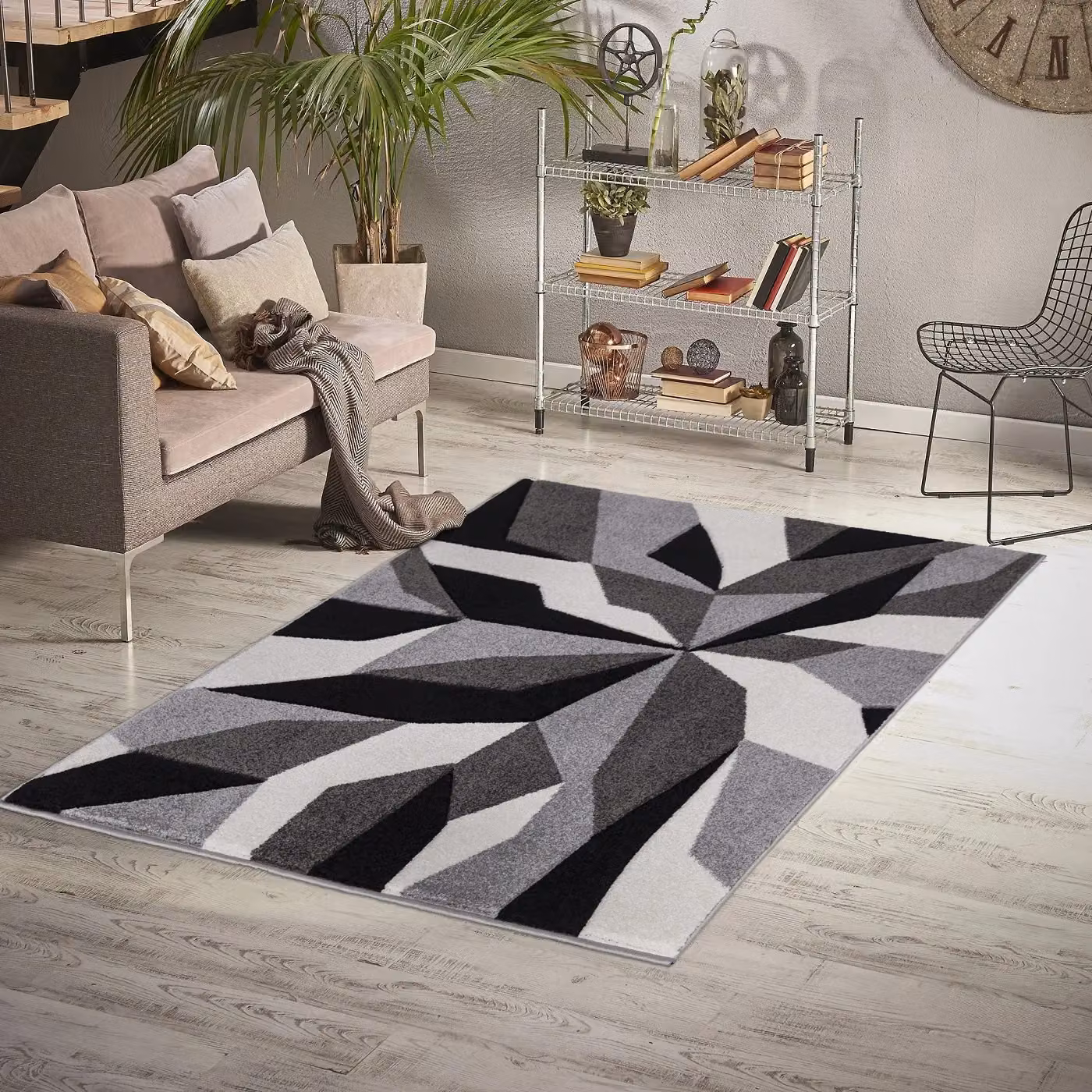 Smart Living Modern Geometric Hand Carved Area Rug in Grey, W/D: 60 x 110 cm – 3