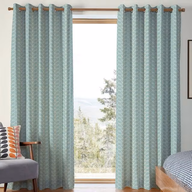 Orla Kiely Linear Stem Made to Measure Blackout Eyelet Curtain in Aqua Blue and Turquoise Cotton