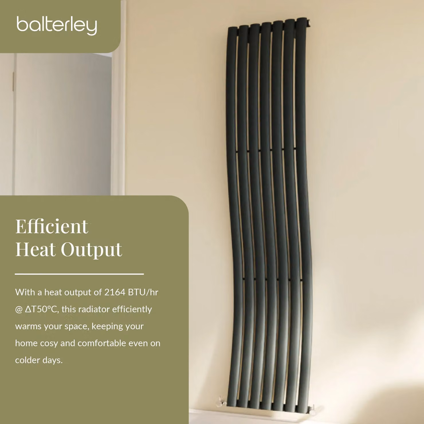 Balterley Embrace Wave Vertical Single Panel Radiator, Grey Anthracite, H 178.5 cm x W 41.3 cm – 3