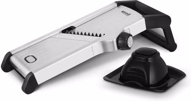 Tower Good Food in Partnership with Chef Mandoline Slicer with Adjustable Thickness, Multiple Blades and Non-Slip Base, Silver and Black – 6