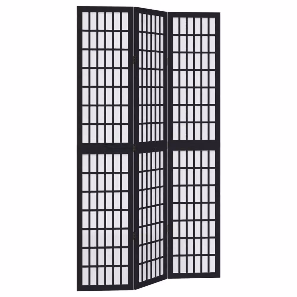 Berkfield Home 3-Panel Room Divider in Black Solid Paulownia Wood – 2