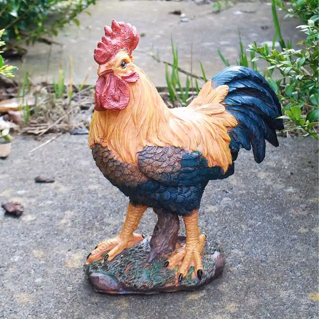 Farmwood Standing Cockerel Bird Garden Animal Ornament in Orange and Multicolour