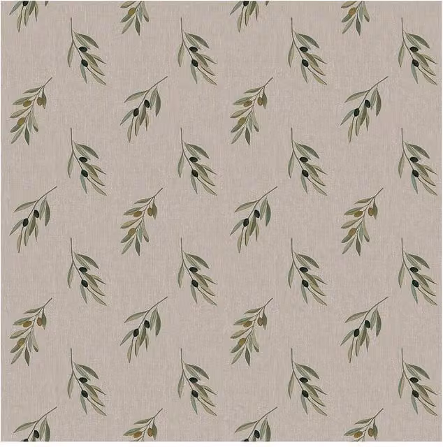 Sophie Allport Olive Branch Woven Wicker Botanical Wallpaper in Beige, Green and Silver, Width: 52 cm – 1
