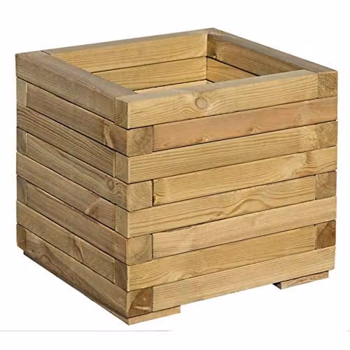 Rowlinson Square Timber Patio Planter Tub, Brown, W: 37 cm, D: 40 cm, H: 40 cm