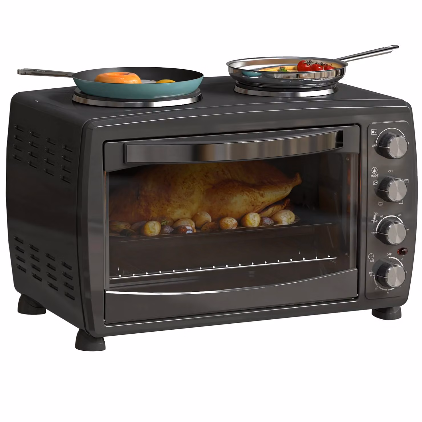 HOMCOM 36L Countertop Toaster Oven with 2 Hot Plates, Grill, Roast, Bake and Timer in Black, W/D/H: 54 x 35.5 x 35.5 cm – 2