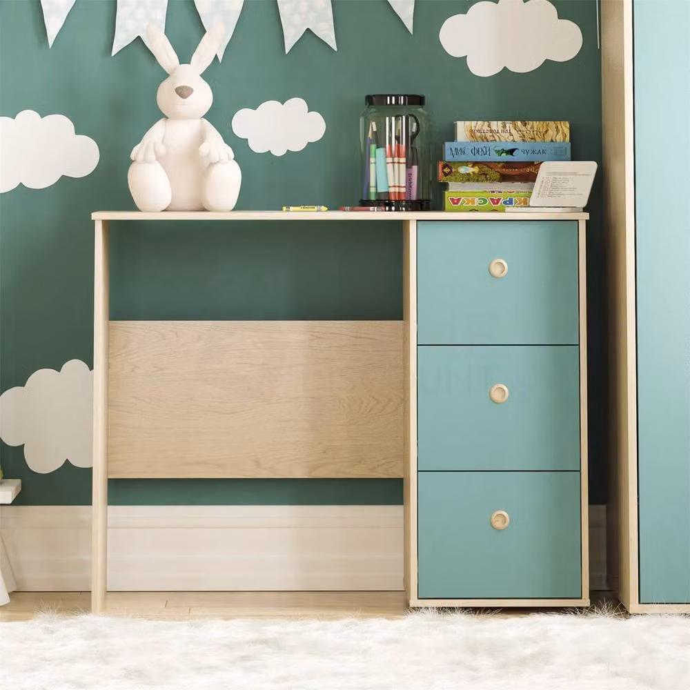 Kelvenix Modern Oak and Blue Computer Desk for Home Office or Children's Room – 3