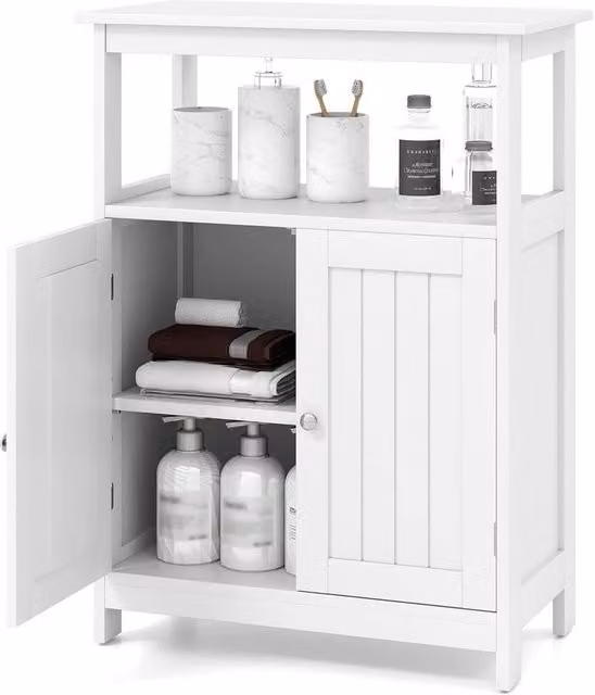 VOGREX White Modern Freestanding Storage Organizer with Hinged Doors and Open Shelf, W/D/H: 80.0 x 60.0 x 1.0 cm – 1