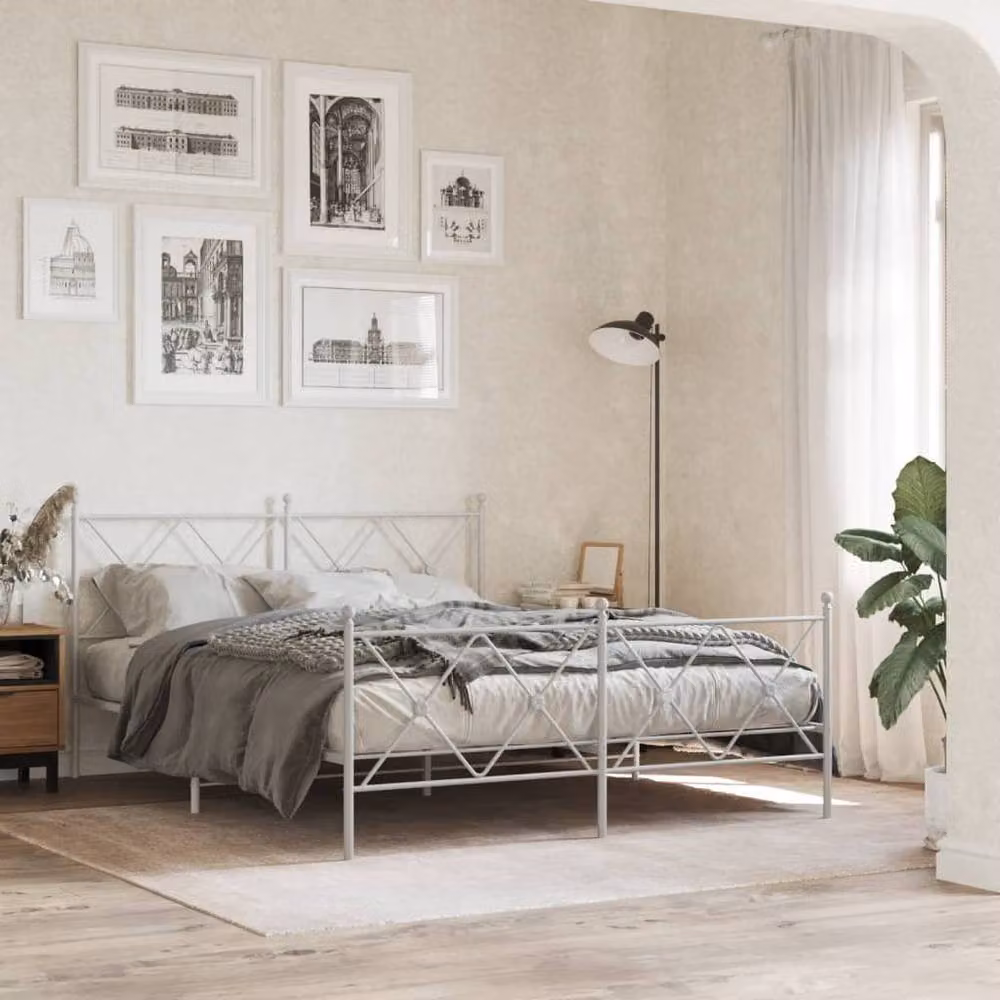 Berkfield Home Metal Bed Frame with Footboard in White, 150 x 200 cm – 2