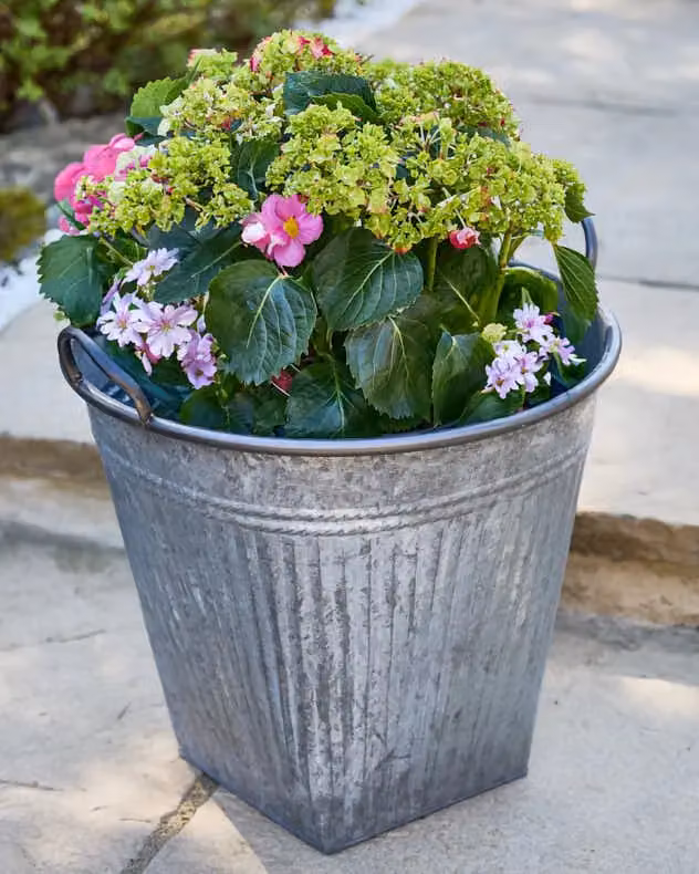 Dibor Grey Vintage Effect Metal Garden Planter with Handle, Dia: 51 cm, H: 46 cm – 2