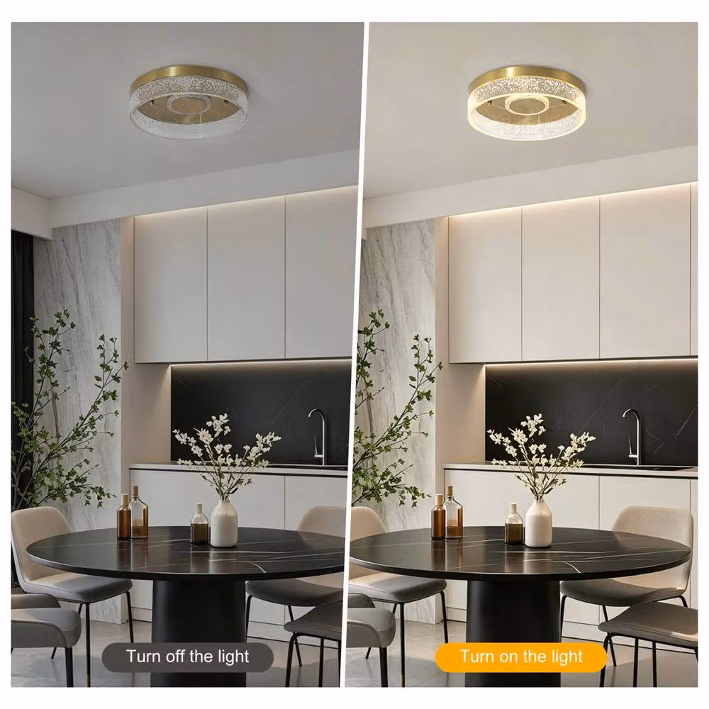 Garwarm 2-Light LED Round Flush Mount Ceiling Light in Gold/Brass, Diameter: 30 cm – 3