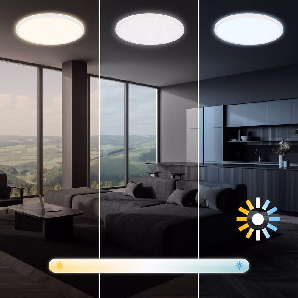 Briloner White LED Ceiling Panel with Remote Control, Dimmable Starry Sky Effect, CCT Warm to Cold White, W/D/H: 37.5 x 37.5 x 4.5 cm – 4